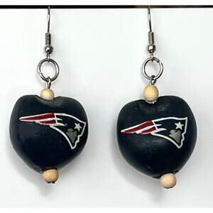 NFL New England Patriots Football EARRINGS Go Nuts Kukui Nut 2" Boho Dangle Drop